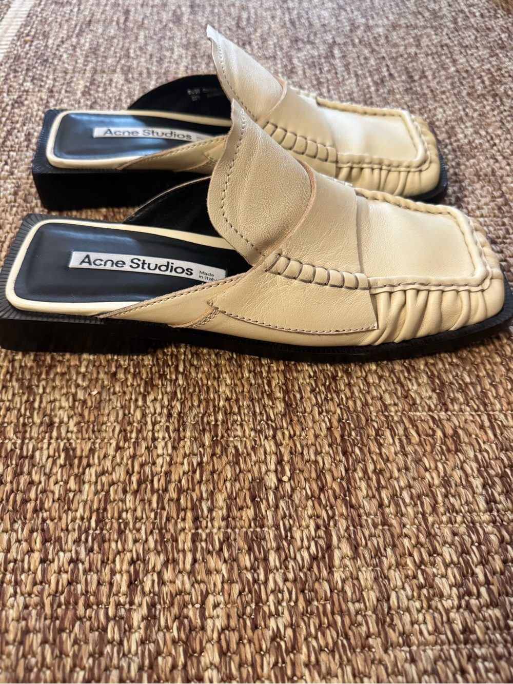 Acne Studios Cream Leather Square Toe Mule Loafers Sz 38 - Picture 5 of 9